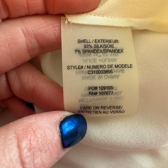 [ALICE + OLIVIA] Sheer Silk Button Up Ivory Blouse - Picture 5 of 7